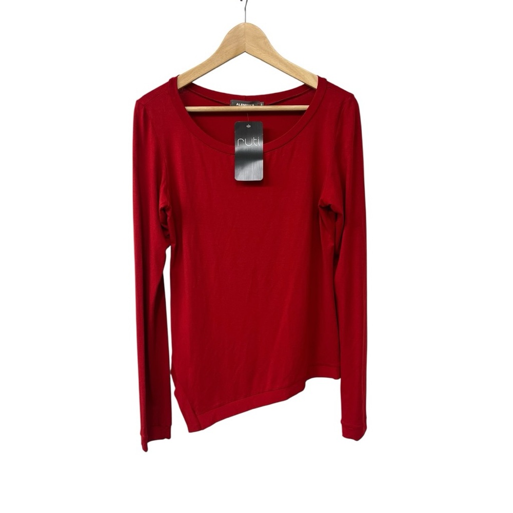 NWT Alembika Red Tunic Top Asymmetric Hem Lagenlook Long Sleeve 4